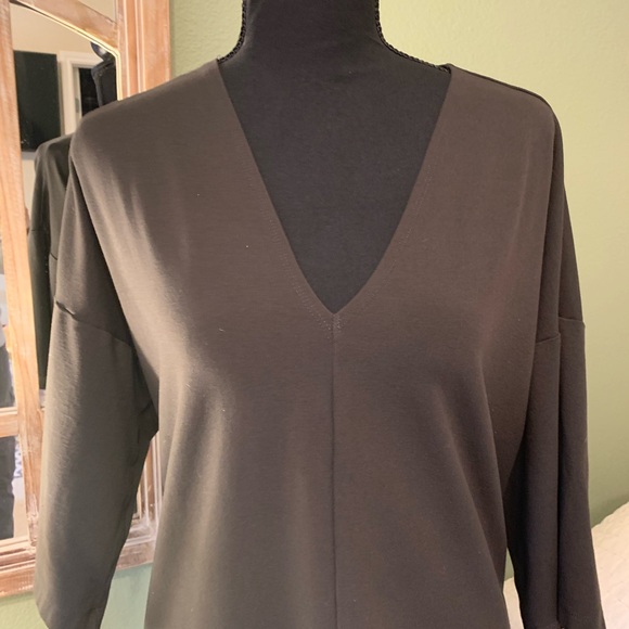 Bryn Walker black V-neck oversized long tunic top pockets Large Lagenlook L-XL - Picture 3 of 16